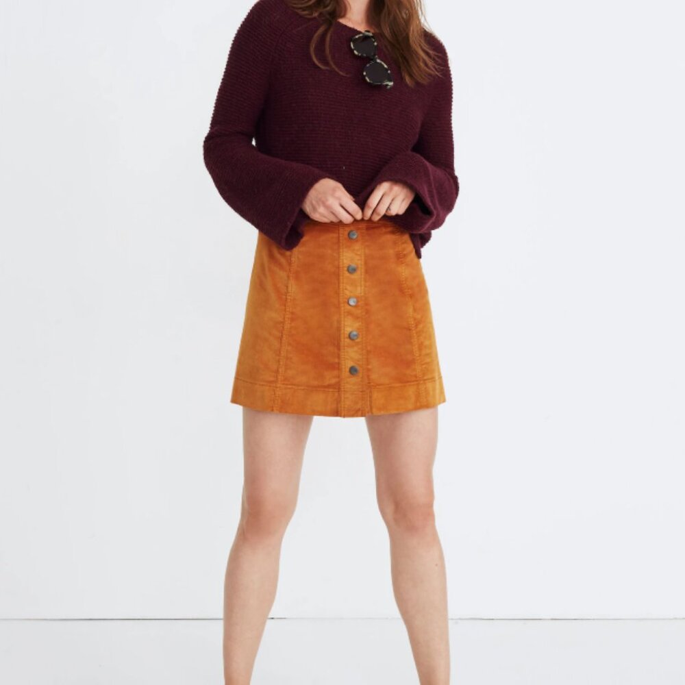 Madewell Velveteen Button Front A-Line Mini Skirt golden pecan - Picture 2 of 12